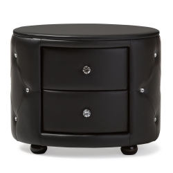Baxton Studio Davina Hollywood Glamour Style Oval 2-drawer Black Faux Leather Upholstered Nightstand